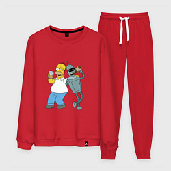 Костюм хлопковый мужской Drunk Homer and Bender, цвет: красный