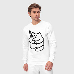Костюм хлопковый мужской Котик с елкой, цвет: белый — фото 2