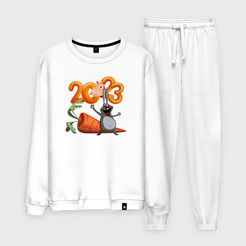 Мужской костюм Заяц с большой морковкой - новый год / Белый – фото 1