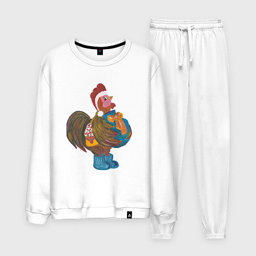 Мужской костюм Петух Санта с мешком подарков / Белый – фото 1