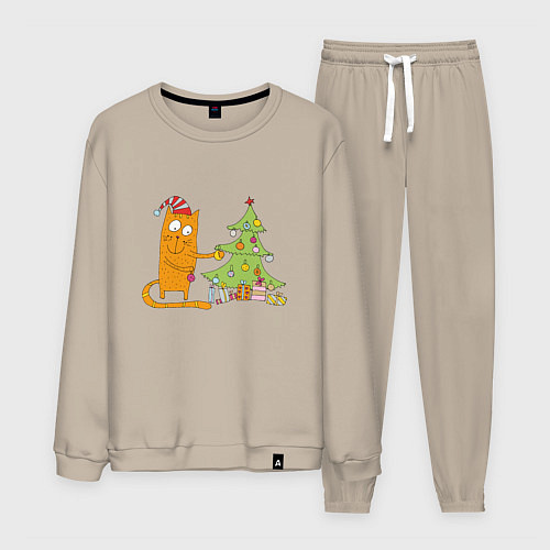 Мужской костюм Кот наряжает новогоднюю ёлку / Миндальный – фото 1