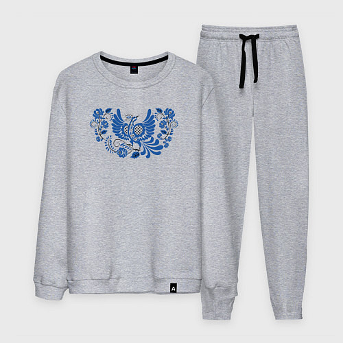 Мужской костюм Синяя птица в орнаменте гжель / Меланж – фото 1