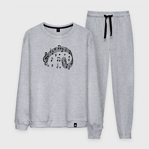 Мужской костюм Черные ноты и скрипичный ключ / Меланж – фото 1