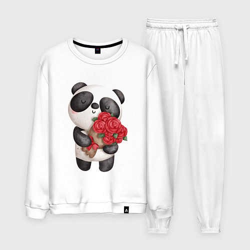 Мужской костюм Панда с букетом цветов / Белый – фото 1