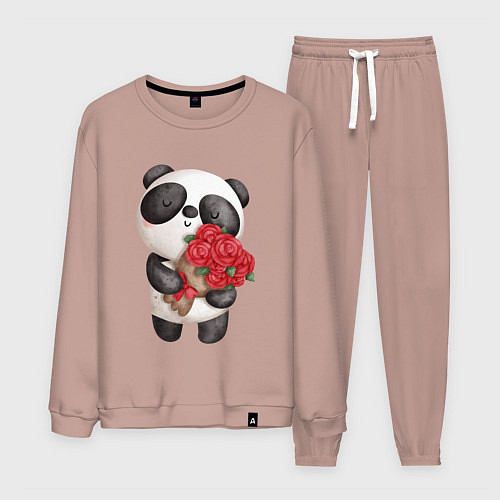 Мужской костюм Панда с букетом цветов / Пыльно-розовый – фото 1