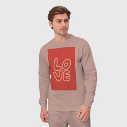 Костюм хлопковый мужской Слово Love на красном прямоугольном фоне, цвет: пыльно-розовый — фото 2
