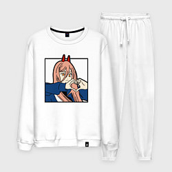 Костюм хлопковый мужской Пауэо показывает сердечко - черный, цвет: белый