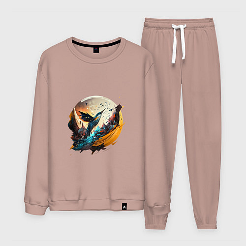 Мужской костюм Арт абстракция - птица / Пыльно-розовый – фото 1