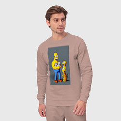 Костюм хлопковый мужской Homer Simpson and cats - нейросеть арт, цвет: пыльно-розовый — фото 2