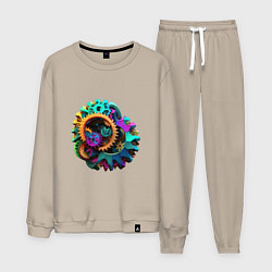 Костюм хлопковый мужской Цветные шестерёнки, цвет: миндальный