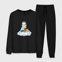 Костюм хлопковый мужской Пингвин на облаке, цвет: черный