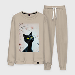 Костюм хлопковый мужской Котик под деревом, цвет: миндальный