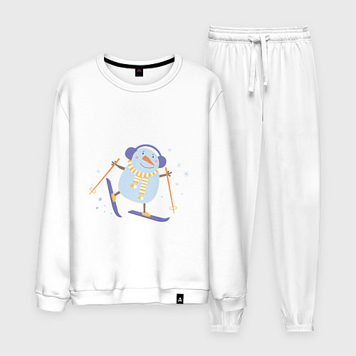 Мужской костюм Снеговик катается на лыжах / Белый – фото 1