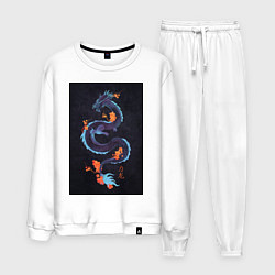 Мужской костюм Синий дракон на черном фоне