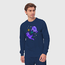 Костюм хлопковый мужской Космические коты, играющие планетами, цвет: тёмно-синий — фото 2