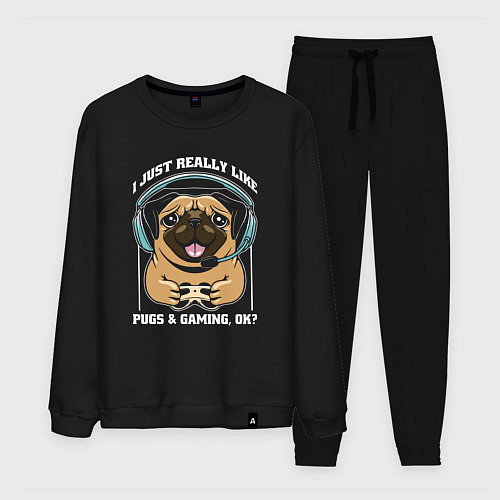 Мужской костюм I just really like pugs gaming ok / Черный – фото 1