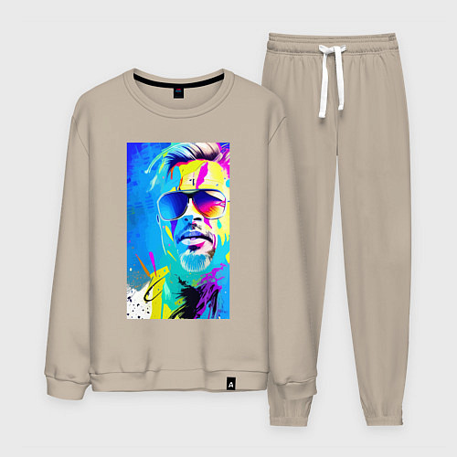 Мужской костюм Brad Pitt - sketch - pop art / Миндальный – фото 1