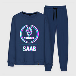Костюм хлопковый мужской Значок Saab в стиле glitch, цвет: тёмно-синий