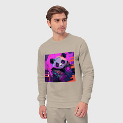 Костюм хлопковый мужской Аниме панда в лучах неона, цвет: миндальный — фото 2