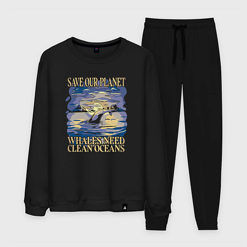 Мужской костюм Save our planet whales need clean oceans / Черный – фото 1