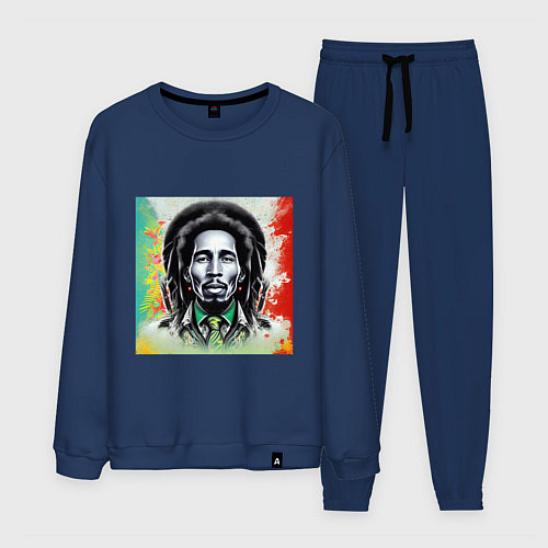 Мужской костюм Боб Марли граффити триколор / Тёмно-синий – фото 1