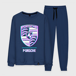 Костюм хлопковый мужской Значок Porsche в стиле glitch, цвет: тёмно-синий