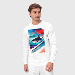 Костюм хлопковый мужской Shark - watercolor - art, цвет: белый — фото 2