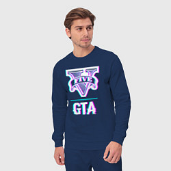 Костюм хлопковый мужской GTA в стиле glitch и баги графики, цвет: тёмно-синий — фото 2