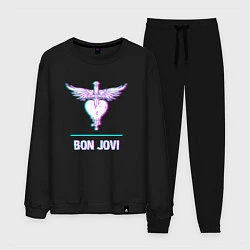 Костюм хлопковый мужской Bon Jovi glitch rock, цвет: черный
