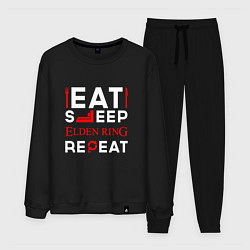 Костюм хлопковый мужской Надпись eat sleep Elden Ring repeat, цвет: черный