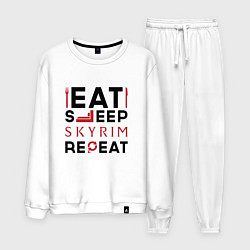 Костюм хлопковый мужской Надпись: eat sleep Skyrim repeat, цвет: белый