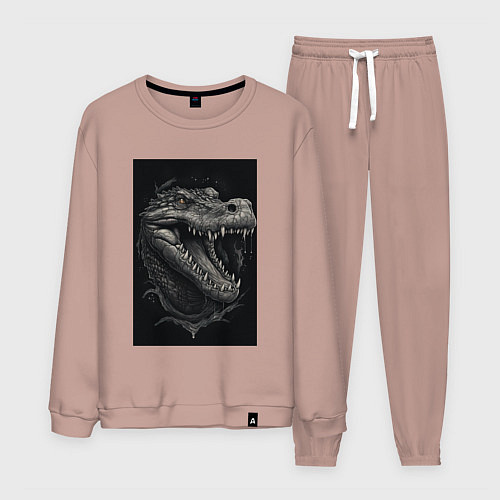 Мужской костюм Крокодил стиль тату / Пыльно-розовый – фото 1