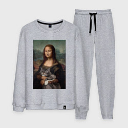 Костюм хлопковый мужской Мона Лиза с котиком, цвет: меланж
