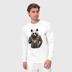 Костюм хлопковый мужской Крутая панда, цвет: белый — фото 2