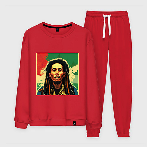 Мужской костюм Боб Марли в красных цветах граффити / Красный – фото 1