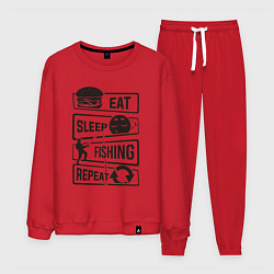 Костюм хлопковый мужской Eat sleep fishing repeat, цвет: красный