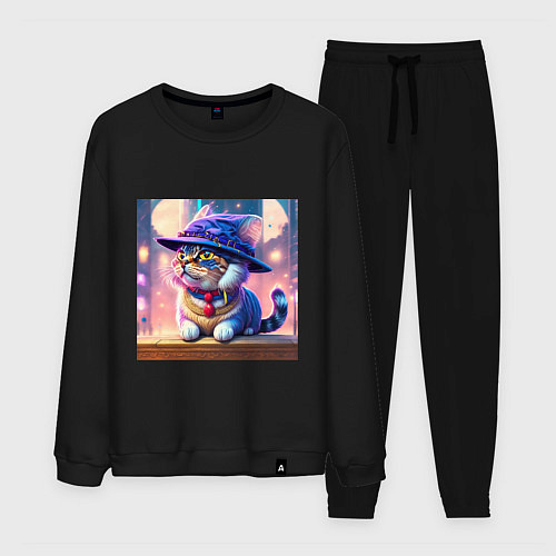 Мужской костюм Милый кот в шляпе / Черный – фото 1