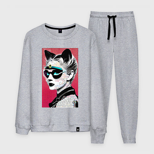 Мужской костюм Cat girl in a mask - neural network - pop art / Меланж – фото 1