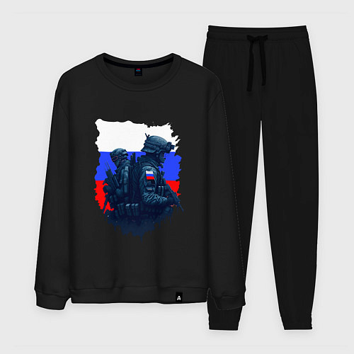Мужской костюм Военные РФ и флаг - neuro art / Черный – фото 1