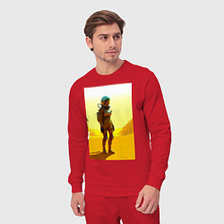 Костюм хлопковый мужской Девушка-астронавт в пустыне - нейросеть, цвет: красный — фото 2