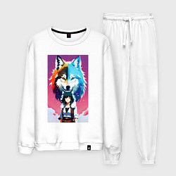 Костюм хлопковый мужской Cute girl and wolf - anime - neural network, цвет: белый
