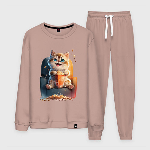 Мужской костюм Веселый котик с попкорном / Пыльно-розовый – фото 1