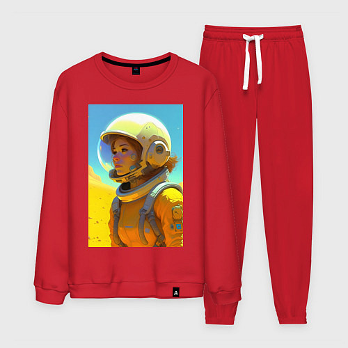 Мужской костюм Девушка-астронавт - нейросеть / Красный – фото 1