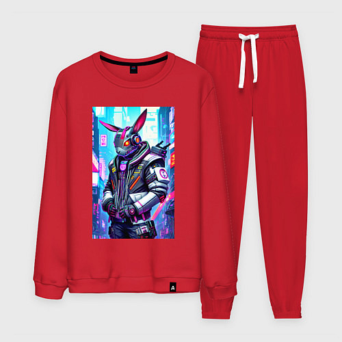 Мужской костюм Крутой кибер-заяц - нейросеть / Красный – фото 1