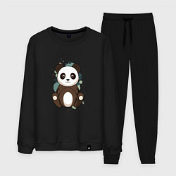 Костюм хлопковый мужской Странная панда, цвет: черный