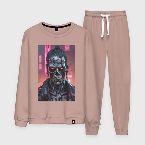 Мужской костюм Зомби зловещий скелет киберпанк / Пыльно-розовый – фото 1