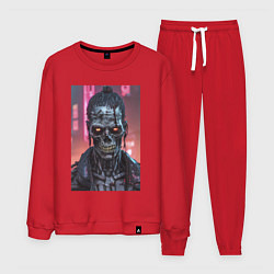 Костюм хлопковый мужской Зомби зловещий скелет киберпанк, цвет: красный