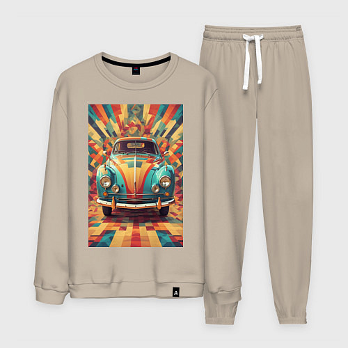 Мужской костюм Ретро машина в ярких цветах / Миндальный – фото 1