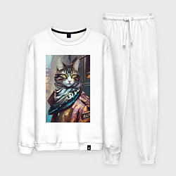 Костюм хлопковый мужской Городской котяра - модник, цвет: белый
