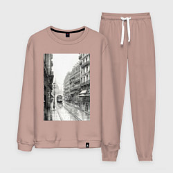 Костюм хлопковый мужской Черно-белый париж, цвет: пыльно-розовый